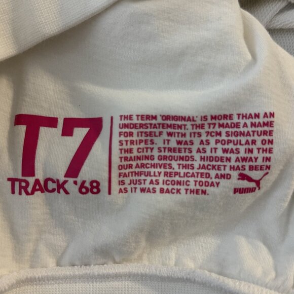 Puma T7 Track Jacket Womens Medium White Pink Zip Up Retro Stripe Athletic Logo - Picture 5 of 15
